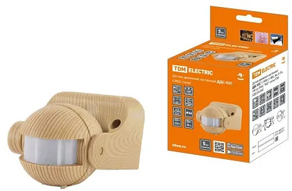 Датчик движения  настенный ДДС-02С (1100Вт, 5-480с, 6м, 5+Лк, 180гр, IP44), "ЭКО" сосна TDM