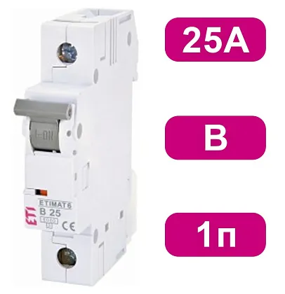 Автоматический выключатель ETIMAT6 B25/1 6кA ETI