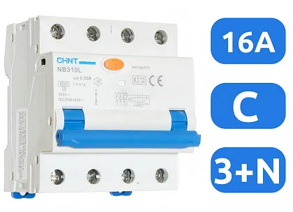 АВДТ NB310L/3N C16/3+N 30мА, тип АC, 6кА CHINT