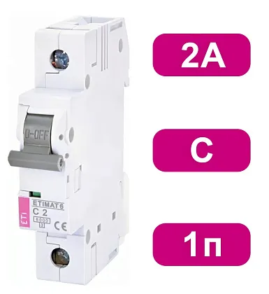 Автоматический выключатель ETIMAT P6 C2/1 6кA ETI