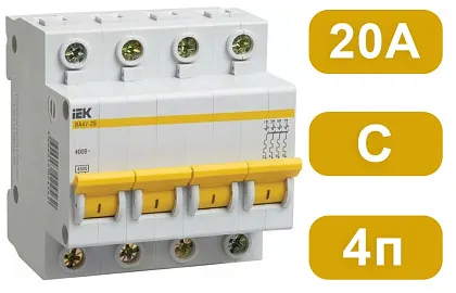 Автоматический выключатель ВА47-29 C20/4 4,5кА IEK