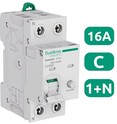 АВДТ Systeme9 C16/1N/003  30мА, тип-AC, 6kA SE