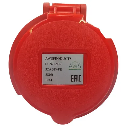 Розетка стационарная 32A 4п (3P+PE) SLN-124K IP44, 380В, AWSPRODUCTS