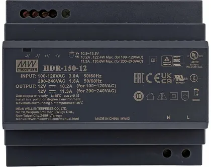 Источник питания HDR-150-12 AC/DC 12В 11,3А 135,6 Вт на DIN рейку
