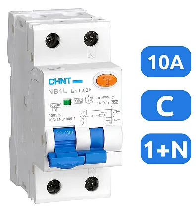 АВДТ NB1L C10/1+N 30мА, тип АC, 10кА CHINT