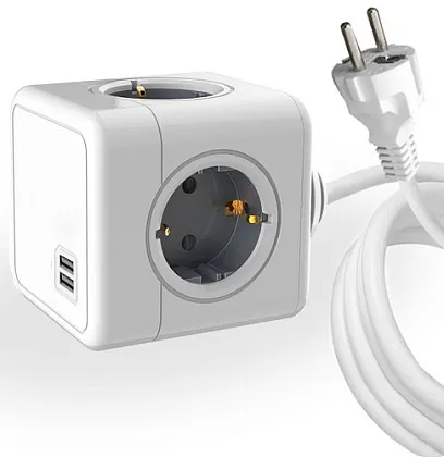 Удлинитель 4 Euro 16A, 2 USB A 5В/2.1А Cube RocketSocket