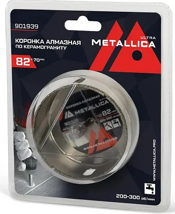 Коронка алмазная по стеклу и керамограниту 82 мм METALLICA Ultra