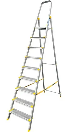 Стремянка алюминиевая анодированная 9 ступеней проф.  (AS709) (ALUMET)