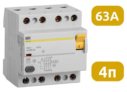 УЗО ВД1-63S 40/4 300мА, тип AC, 6kA IEK