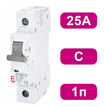 Автоматический выключатель ETIMAT6 C25/1 6кA ETI