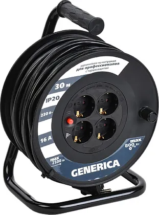 Удлинитель на катушке 4гн. 30м с/з ПВС 3х1,5мм2 УК30 GENERICA