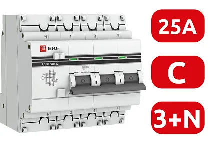 АВДТ АД-32 C25/3+N 30мА, тип АС, 4,5кА PROXIMA EKF