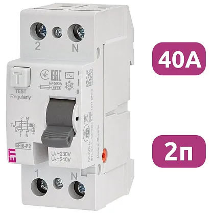 УЗО EFI6-P2 40/2/0.03 30мА, тип АС, 6кА ETI