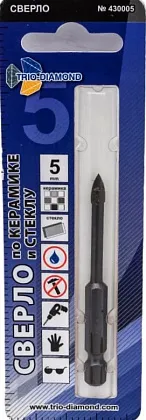 Сверло по плитке и стеклу 5*23мм 1/4" (2 резца) Trio-Diamond 430005