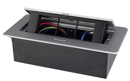 Выдвижной гор. модуль в столешницу для 3 розеток Серый RocketSocket