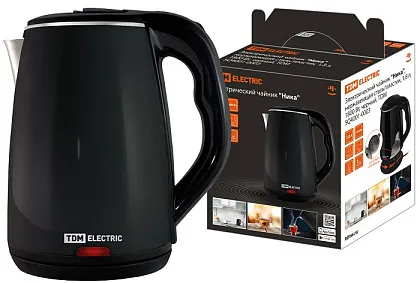 Электрический чайник "Ника", нержавеющая сталь / пластик, 1,8 л, 1800 Вт, черный, TDM