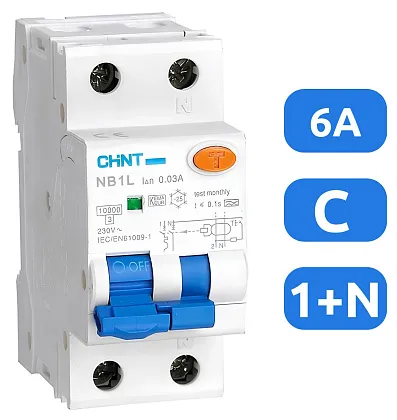 АВДТ NB1L C6/1+N 30мА, тип АC, 10кА CHINT