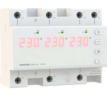 Реле напряжения Welrok D6-63 63А 3ф