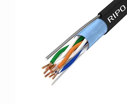 Кабель RIPO FTP4 CAT5E 24AWG 305м Cu (медь, outdoor) с одножильным тросом. черный