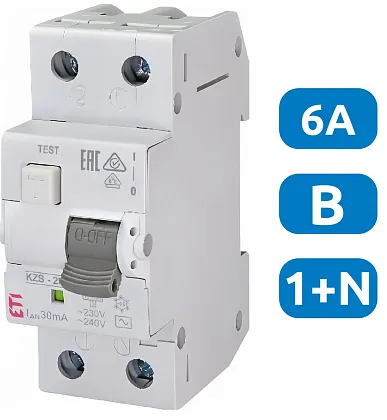 АВДТ KZS-2M B6/0.03 1+N, 30мА, тип АС, 10кА ETI