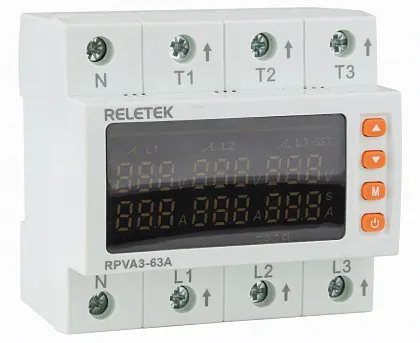 Реле контроля напр. и тока RPVA3-63A, 3ф, 63А Reletek