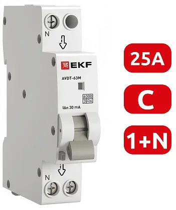 АВДТ-63М C25/1+N 30мА, 1 мод., тип А, 6кА PROXIMA EKF