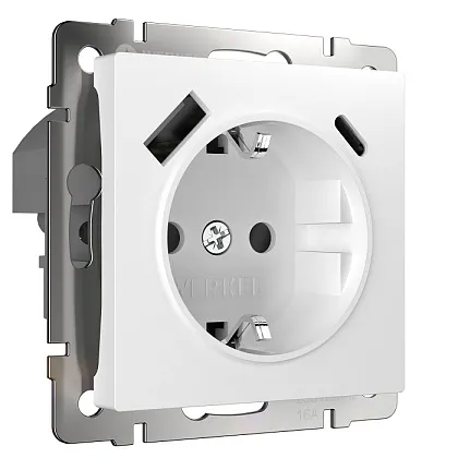 Розетка 1-я с/з с USB (тип А+С, 3А; 5-12В) Белый WERKEL