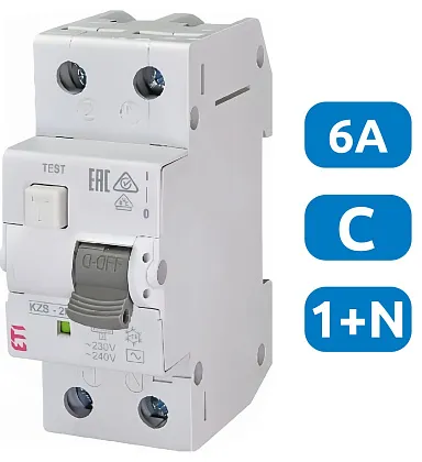АВДТ KZS-2M C6/0.03 1+N, 30мА, тип А, 10кА ETI