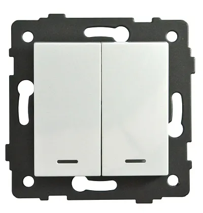 Выключатель 2-кл. с подсветкой белый A-011W "Аура" AWSproducts