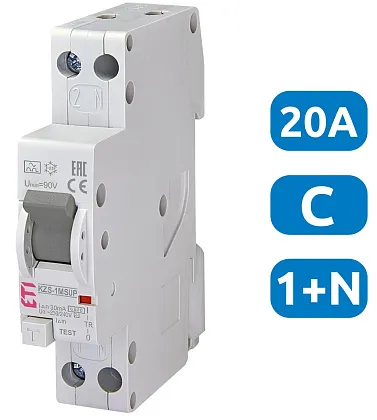 АВДТ KZS-1M C20/0.03 1+N, 30мА, тип А, 6кА (верх. подкл.) ETI