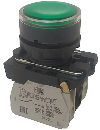Кнопка КМЕ 4610м -Л 220В зел. IP65 10А 1но Briswik