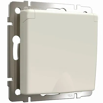 Розетка 1-я с/з со шторками и крышкой IP44 Айвори матовый WERKEL