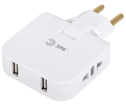 Разветвитель поворотный 2 гн.+2USB SPF-2-FL-USB 10А белый ЭРА