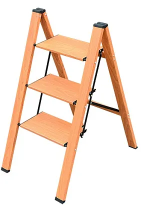 Стремянка алюминиевая 3 ступени, цвет - дерево, с широкими ступенями (AWD103) (ALUMET)