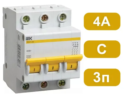 Автоматический выключатель ВА47-29 C4/3 4,5кА IEK