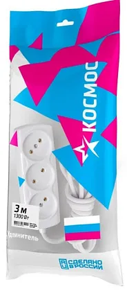 Удлинитель бытовой 3гн. 3м б/з ПВС 2x0,75mm2 КОСМОС