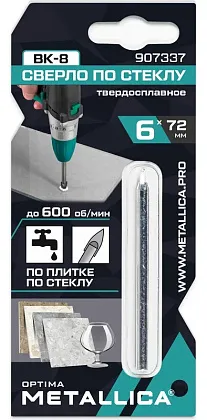 Сверло по плитке и стеклу 6х72мм, (2 резца) METALLICA