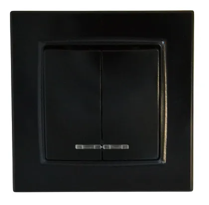 Выключатель 2-кл. с подсветкой чёрный SD-P1006B "Standard" AWSproducts