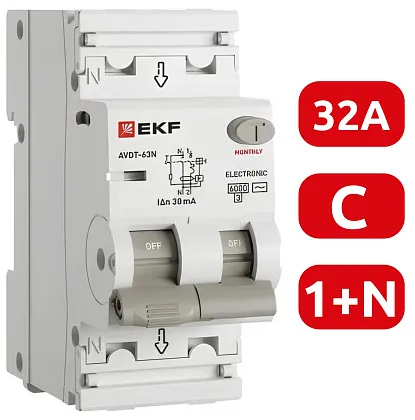 АВДТ-63N C32/1+N 30мА, тип А, 6кА PROXIMA EKF