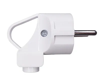 Вилка угловая с кольцом с/з 16А Белая