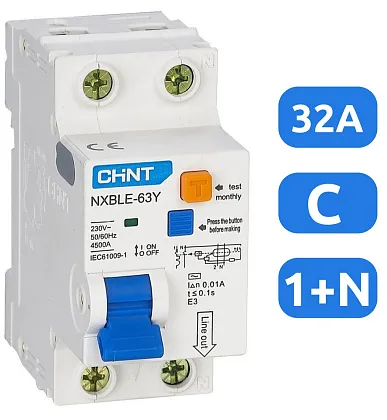 АВДТ NXBLE-63Y C32/1+N 30мА, тип АC, 4,5кА CHINT