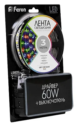 Лента LED 5050 RGB 14,4Вт/м 60LED/м 12В 3м комплект FERON