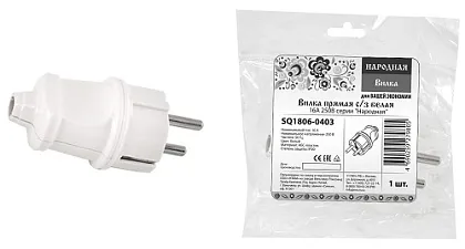 Вилка прямая с/з 16А Белая "Народная" TDM