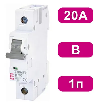 Автоматический выключатель ETIMAT6 B20/1 6кA ETI