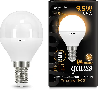 Лампа LED G45 E14 3000K 9.5Вт 890Лм Gauss