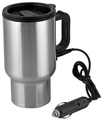 Термокружка с ручкой металлическая плюс подогрев от прикуривателя 450мл ОМ-Х709 10-48