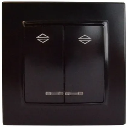 Выключатель проходной 2-кл. с подсветкой чёрный SD-P1008B "Standard" AWSproducts
