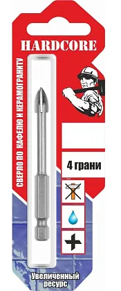 Сверло по керамограниту и керам.плитке 10мм "Hardcore" 4 грани