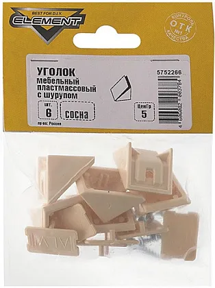Уголок мебельный пластмассовый с шурупом сосна (6шт.) (Стройбат), уп