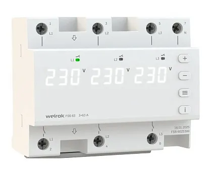 Реле напряжения c переключением фаз Welrok FS6-63 63А 3ф
